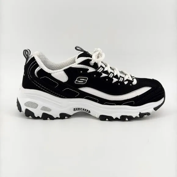 Skechers D’Lites Women’s 9.5 Black/White Memory Foam Sport Sneakers Casual Shoes