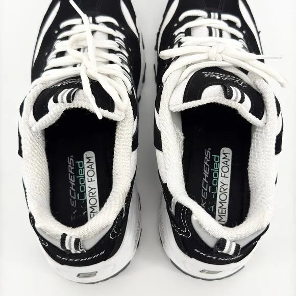 Skechers D’Lites Women’s 9.5 Black/White Memory Foam Sport Sneakers Casual Shoes