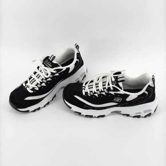 Skechers D’Lites Women’s 9.5 Black/White Memory Foam Sport Sneakers Casual Shoes