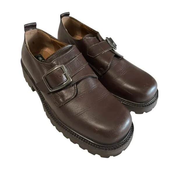 Skechers Ringer Camper Womens Y2K Loafer Leather Buckle Brown Shoes Italy 8.5