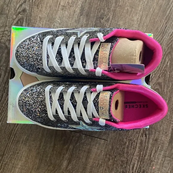 Skechers Shoes Girls Size 6 Sparkle Sneakers Black Youth Lace Up iridescent