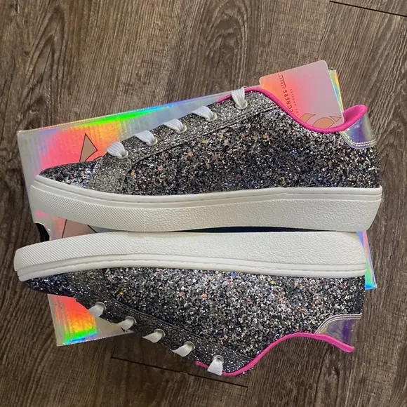 Skechers Shoes Girls Size 6 Sparkle Sneakers Black Youth Lace Up iridescent
