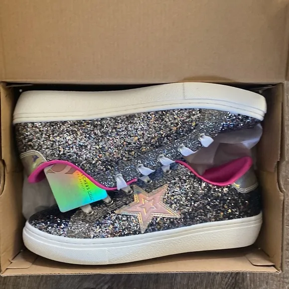 Skechers Shoes Girls Size 6 Sparkle Sneakers Black Youth Lace Up iridescent