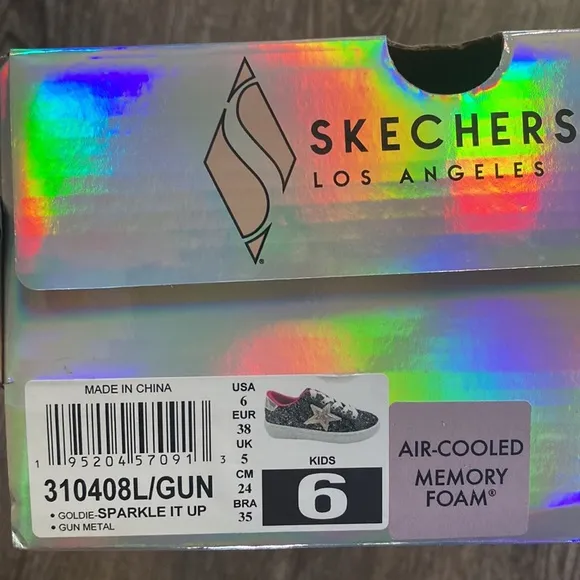 Skechers Shoes Girls Size 6 Sparkle Sneakers Black Youth Lace Up iridescent