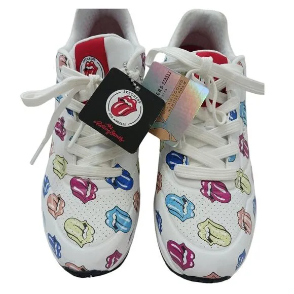 Skechers X ROLLING STONES Uno Sneakers Sz 9 White Multicolor TONGUE Say It Loud