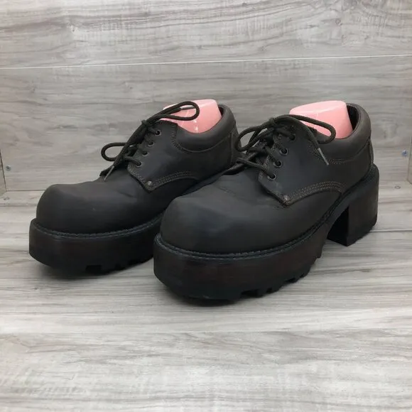 Skechers Y2K Chunky Boots Mens 10B Brown Leather Lace Up Shoes