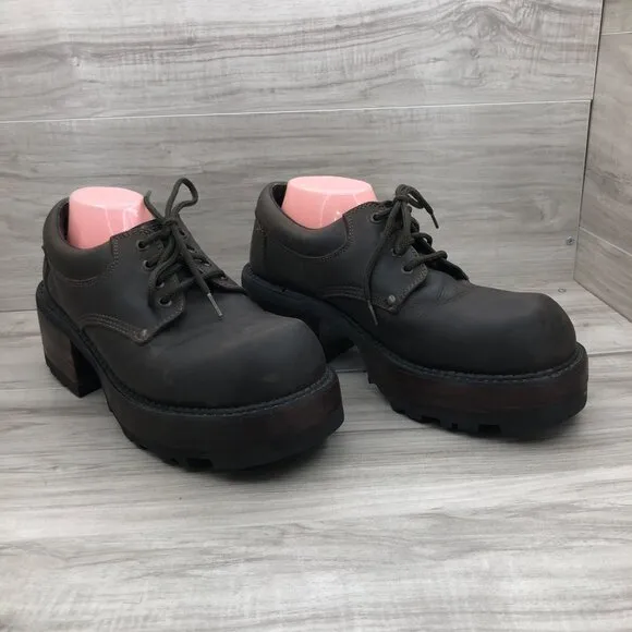 Skechers Y2K Chunky Boots Mens 10B Brown Leather Lace Up Shoes