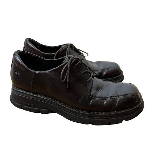 Sketchers Mens 12 Vintage Y2K CHUNKY LUG SOLE Leather Shoes Square Toe Brown