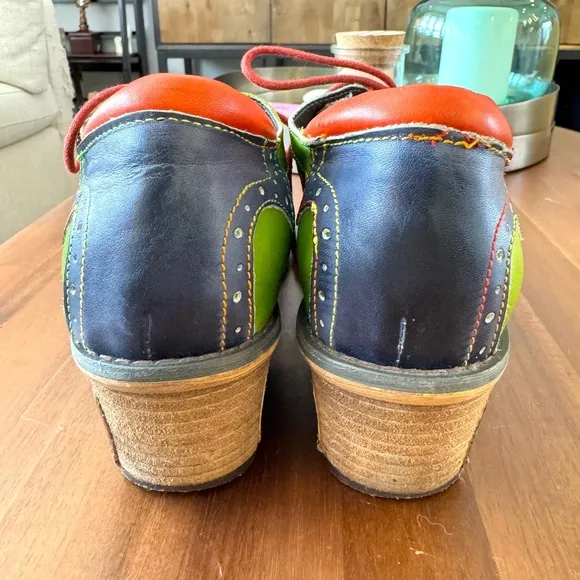 Socofy Leather Painted Heeled Oxford Shoes