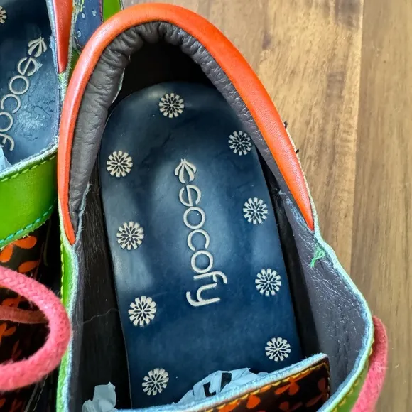 Socofy Leather Painted Heeled Oxford Shoes