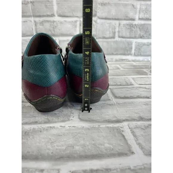 Socofy Women's Size 40/9-9.5 Leather Colorful Floral Clogs Side Zip Shoes Retro