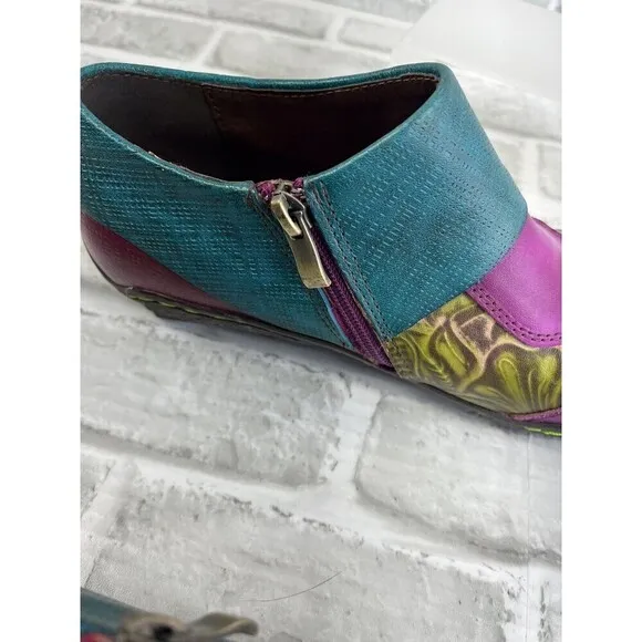 Socofy Women's Size 40/9-9.5 Leather Colorful Floral Clogs Side Zip Shoes Retro