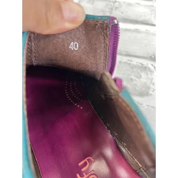 Socofy Women's Size 40/9-9.5 Leather Colorful Floral Clogs Side Zip Shoes Retro
