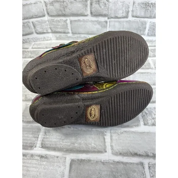 Socofy Women's Size 40/9-9.5 Leather Colorful Floral Clogs Side Zip Shoes Retro