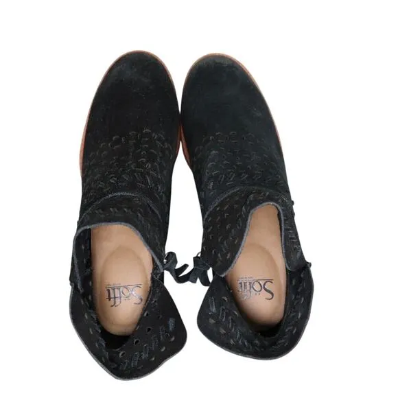 Sofft Shoes Womens 8 Booties Fashion Leather Laser Cut Brinkley Lifestyle Black