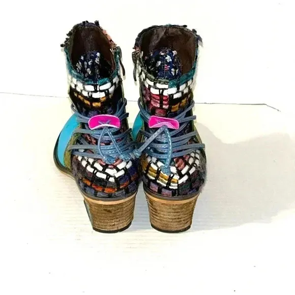 Sofia Womens Size 39  US 8.5 Leather Handmade Boots Lace-up Zipper Boho Cowgirl
