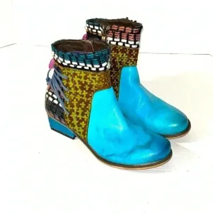 Sofia Womens Size 39  US 8.5 Leather Handmade Boots Lace-up Zipper Boho Cowgirl
