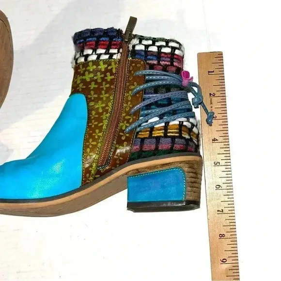 Sofia Womens Size 39  US 8.5 Leather Handmade Boots Lace-up Zipper Boho Cowgirl