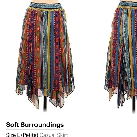 Soft Surroundings Boho Southwestern Aztec Midi Skirt w smocked waist. Sz SM