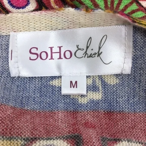 SOHO CHICK Knit Wrap Open Cardigan Fringe Floral Boho Southwestern Size Medium