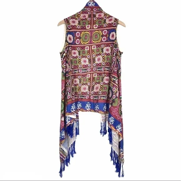 SOHO CHICK Knit Wrap Open Cardigan Fringe Floral Boho Southwestern Size Medium