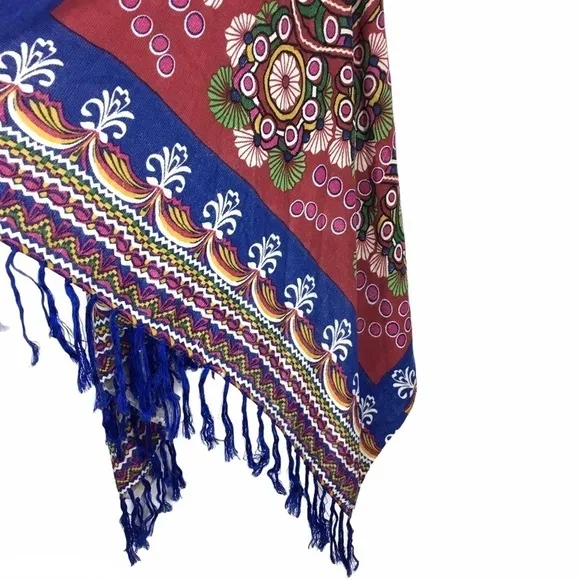 SOHO CHICK Knit Wrap Open Cardigan Fringe Floral Boho Southwestern Size Medium