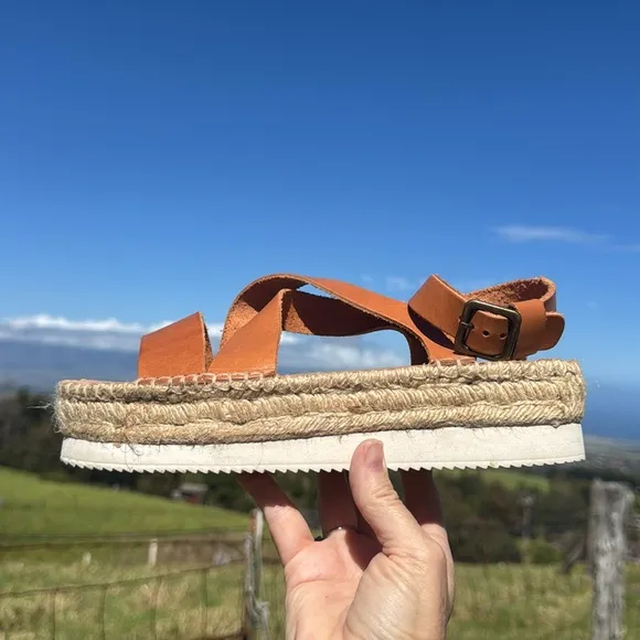 SOLUDOS Anthropologie Olympia Espadrille Flatphorm platform Sandal Tan Size 9.5