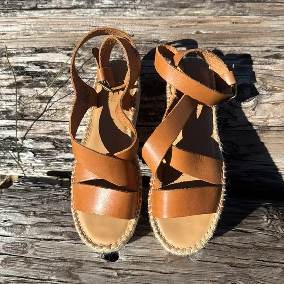 SOLUDOS Anthropologie Olympia Espadrille Flatphorm platform Sandal Tan Size 9.5