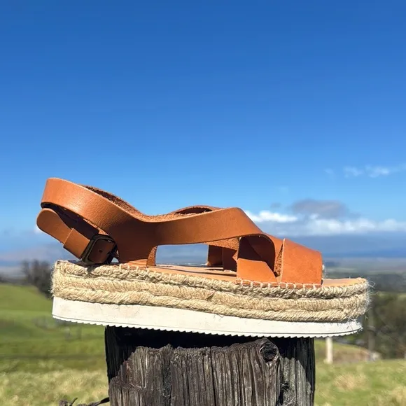 SOLUDOS Anthropologie Olympia Espadrille Flatphorm platform Sandal Tan Size 9.5
