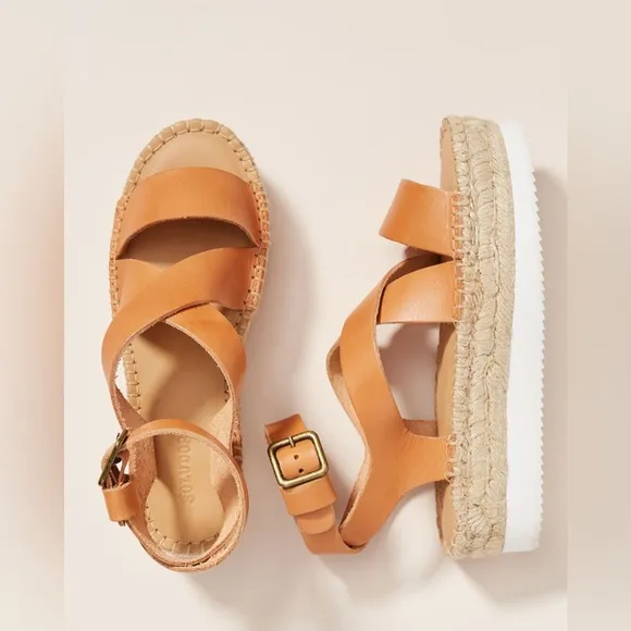 SOLUDOS Anthropologie Olympia Espadrille Flatphorm platform Sandal Tan Size 9.5
