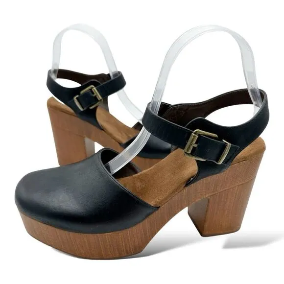 Sonoma Chunky Platform Comfort Sandal Retro Vibe Black Brown Ortholite Sz 9M