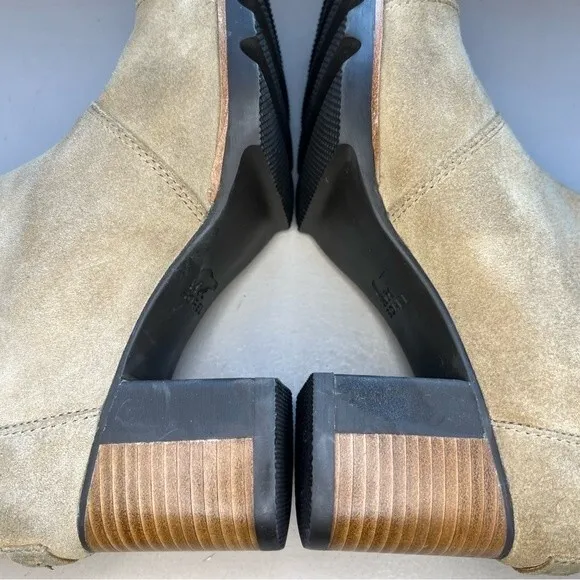Sorel Addington Chelsea Tan Suede Pull On Boho Ankle Boot Stacked Heel Women 8.5