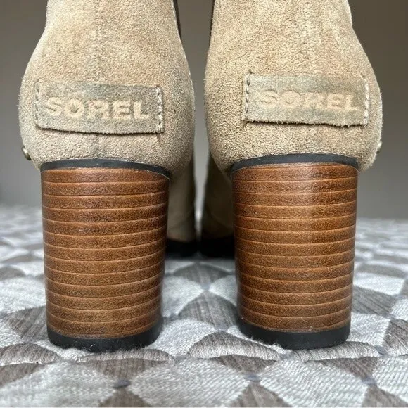 Sorel Addington Chelsea Tan Suede Pull On Boho Ankle Boot Stacked Heel Women 8.5