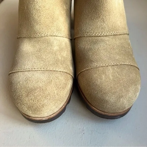 Sorel Addington Chelsea Tan Suede Pull On Boho Ankle Boot Stacked Heel Women 8.5