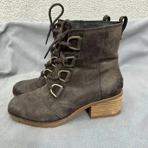 Sorel Cate Lace Up Leather Boots Size 8.5 Brown Waterproof Combat Boho Prairie