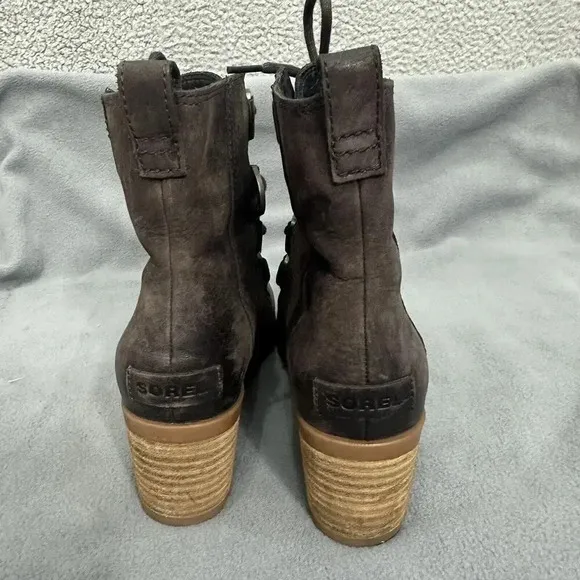 Sorel Cate Lace Up Leather Boots Size 8.5 Brown Waterproof Combat Boho Prairie