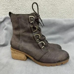 Sorel Cate Lace Up Leather Boots Size 8.5 Brown Waterproof Combat Boho Prairie