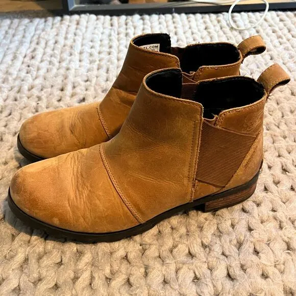 Sorel emelie chelsea boots leather tan size 10