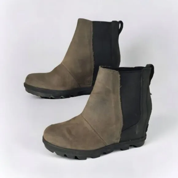 Sorel Joan of Arctic Chelsea Boot Lea Wedge Quarry Black SZ 9