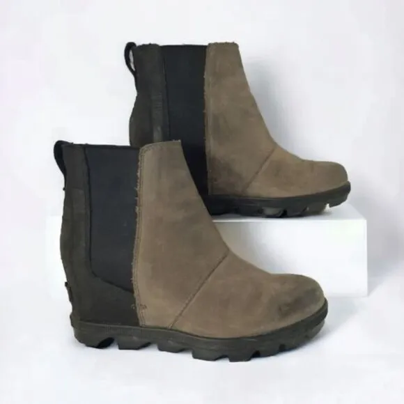 Sorel Joan of Arctic Chelsea Boot Lea Wedge Quarry Black SZ 9