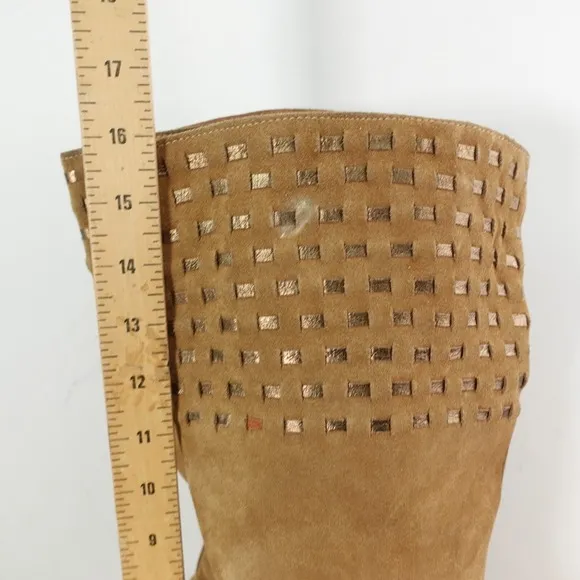 Southwestern Knee High Platform Boots Women 8.5 Camel Wedge Boho Tall CHOCOLAT