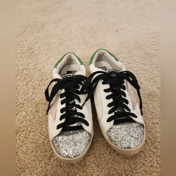 Sparkle Sneaker Star Womens Fashion Shoes Size 7 White Black Green