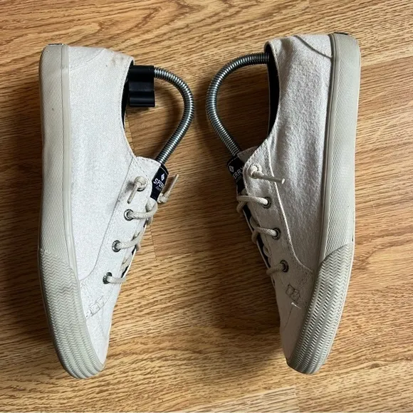 Sperry Top Sider Womens Brushed Canvas Light Beige Fashion Sneaker Size 8