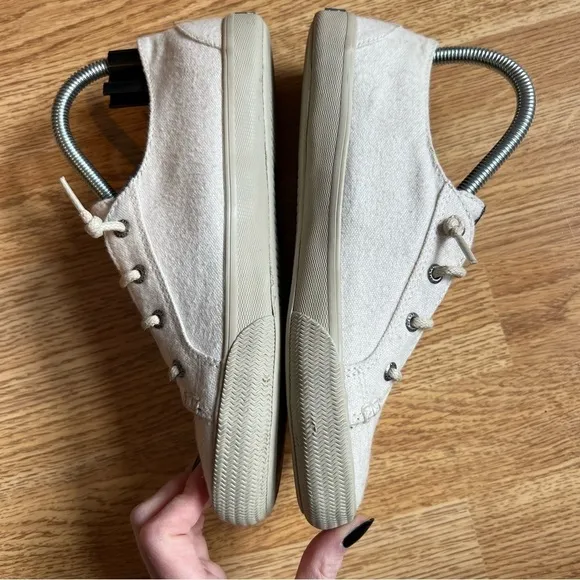 Sperry Top Sider Womens Brushed Canvas Light Beige Fashion Sneaker Size 8