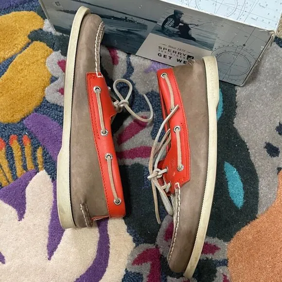 Sperry/10.5 boat/slip on shoes  - orange, tan and Cream.