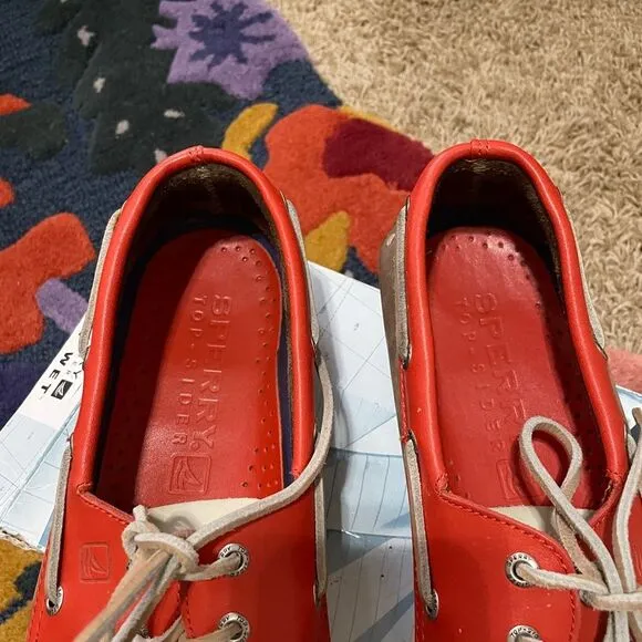Sperry/10.5 boat/slip on shoes  - orange, tan and Cream.