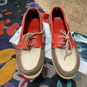 Sperry/10.5 boat/slip on shoes  - orange, tan and Cream.