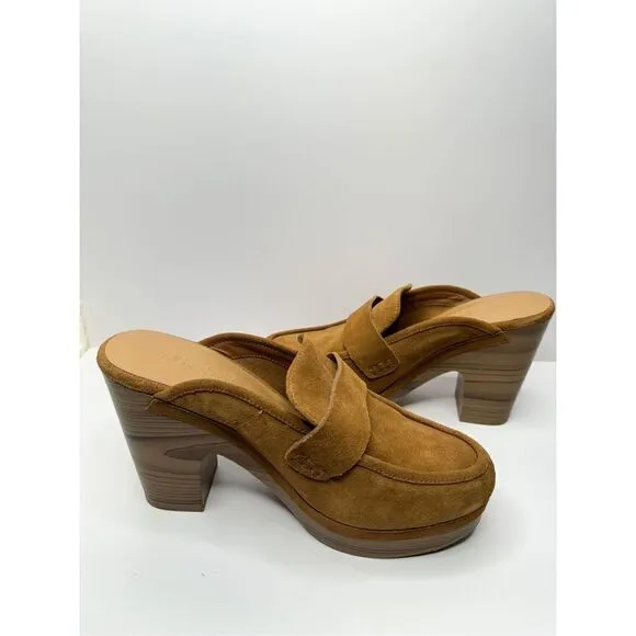 Splendid Clogs Vina Platform Size 8 Tan Suede Leather Slip On Shoes NEW