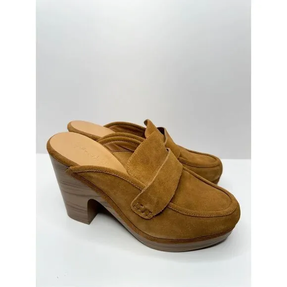 Splendid Clogs Vina Platform Size 8 Tan Suede Leather Slip On Shoes NEW