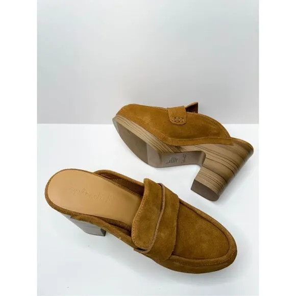 Splendid Clogs Vina Platform Size 8 Tan Suede Leather Slip On Shoes NEW